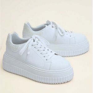 NWT White Embellished Platform Sneakers